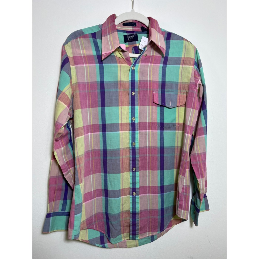 Private‎ Club Mens Multi Color Plaid Button Down Shirt Long Sleeve Pink Teal